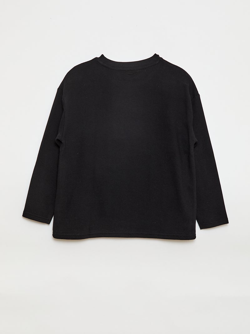 Trui van stevige ribjersey met kangoeroezak zwart - Kiabi