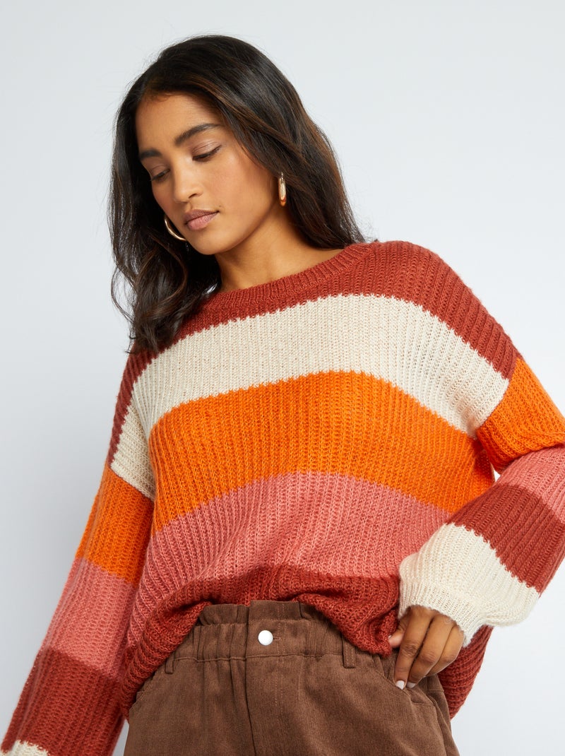 Trui van tricot 'JDY' oranje gestreept - Kiabi