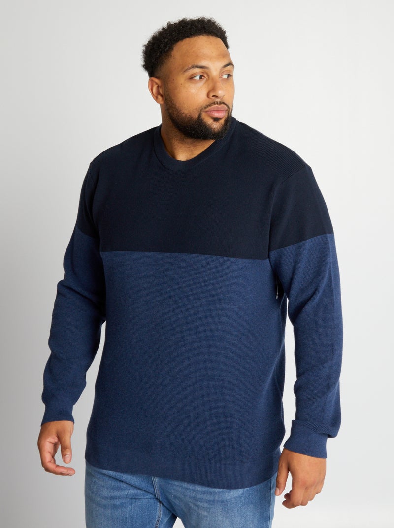 Trui van tricot met colorblockpatroon BLAUW - Kiabi
