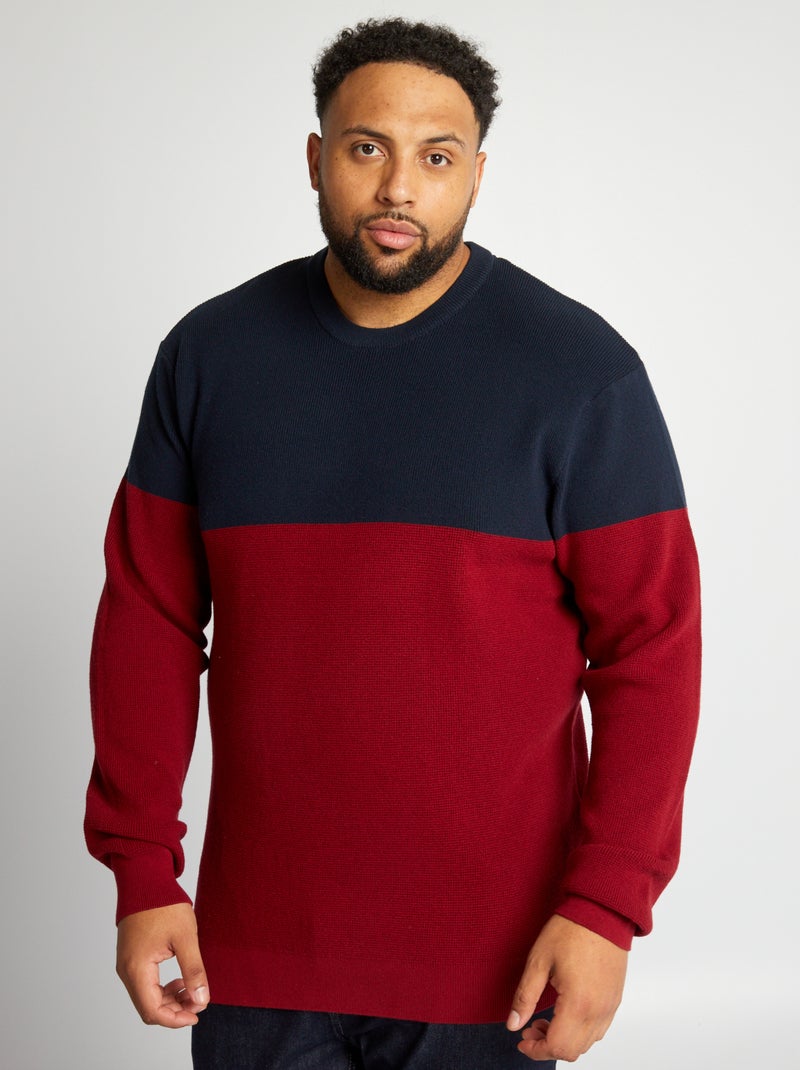 Trui van tricot met colorblockpatroon ROOD - Kiabi