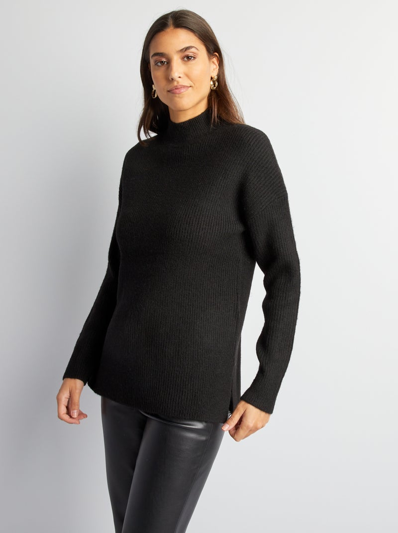 Trui van tricot met hoogsluitende hals zwart - Kiabi