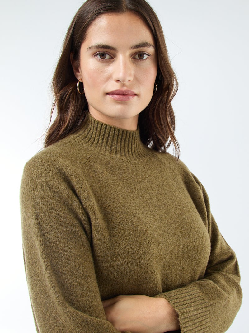 Trui van tricot met opstaande kraag Kaki - Kiabi