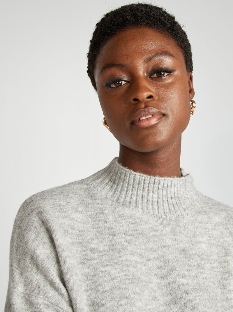 Trui van zacht tricot met opstaande kraag GRIJS - Kiabi