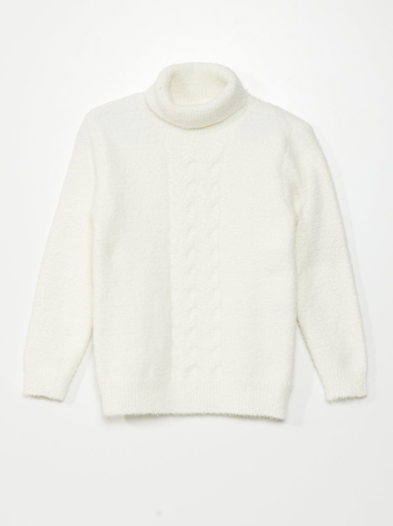 Trui van zacht tricot met opstaande kraag wit - Kiabi
