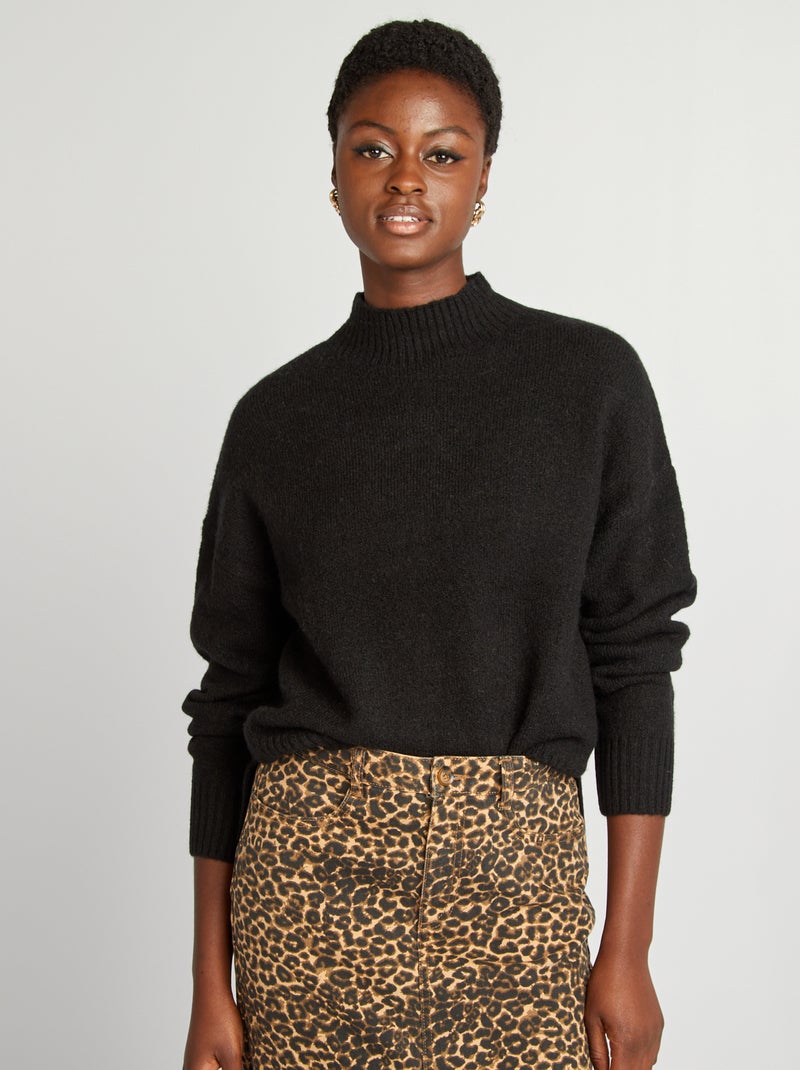 Woolen Bloom rolkraagpullover voor dames, langarm, gebreide trui, zachte geribbelde trui met opstaande kraag, elegant, voor herfst en winter, groen, XXL