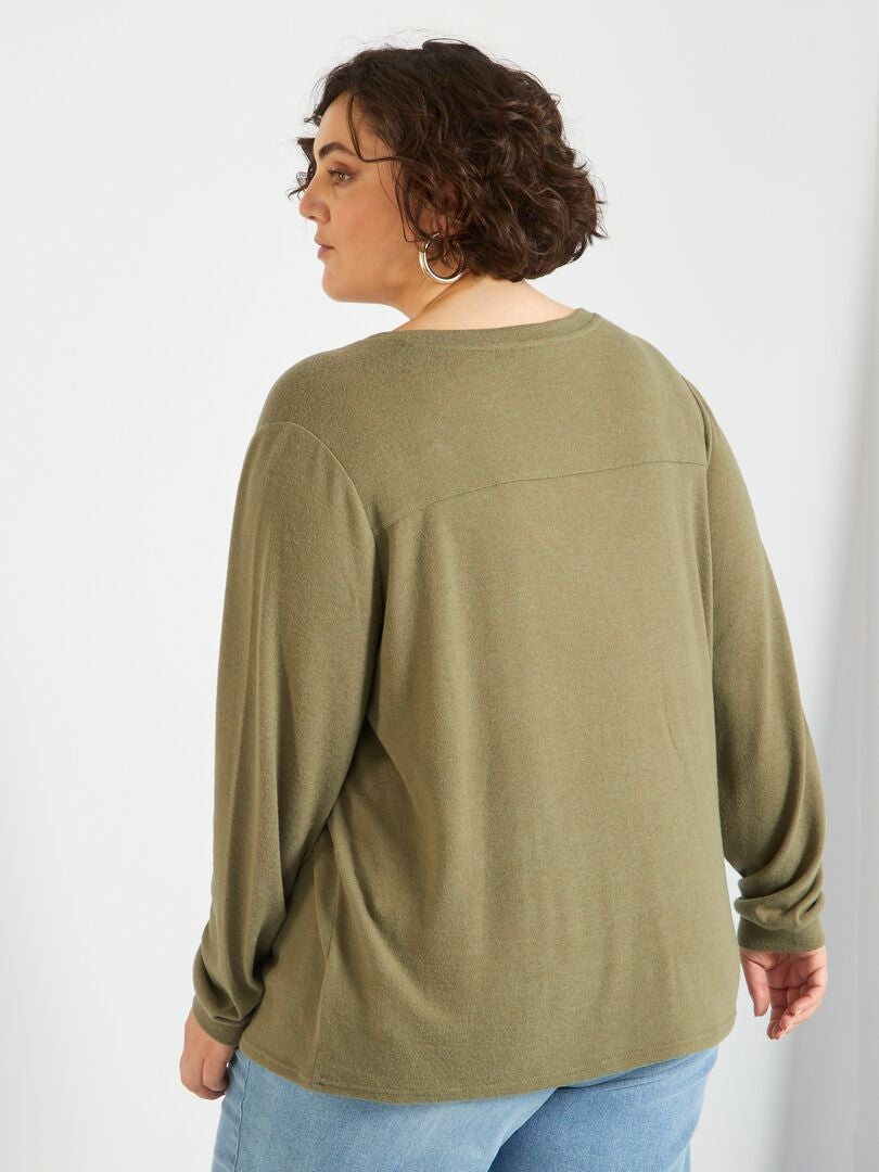 Trui van zacht tricot met V-hals groen - Kiabi