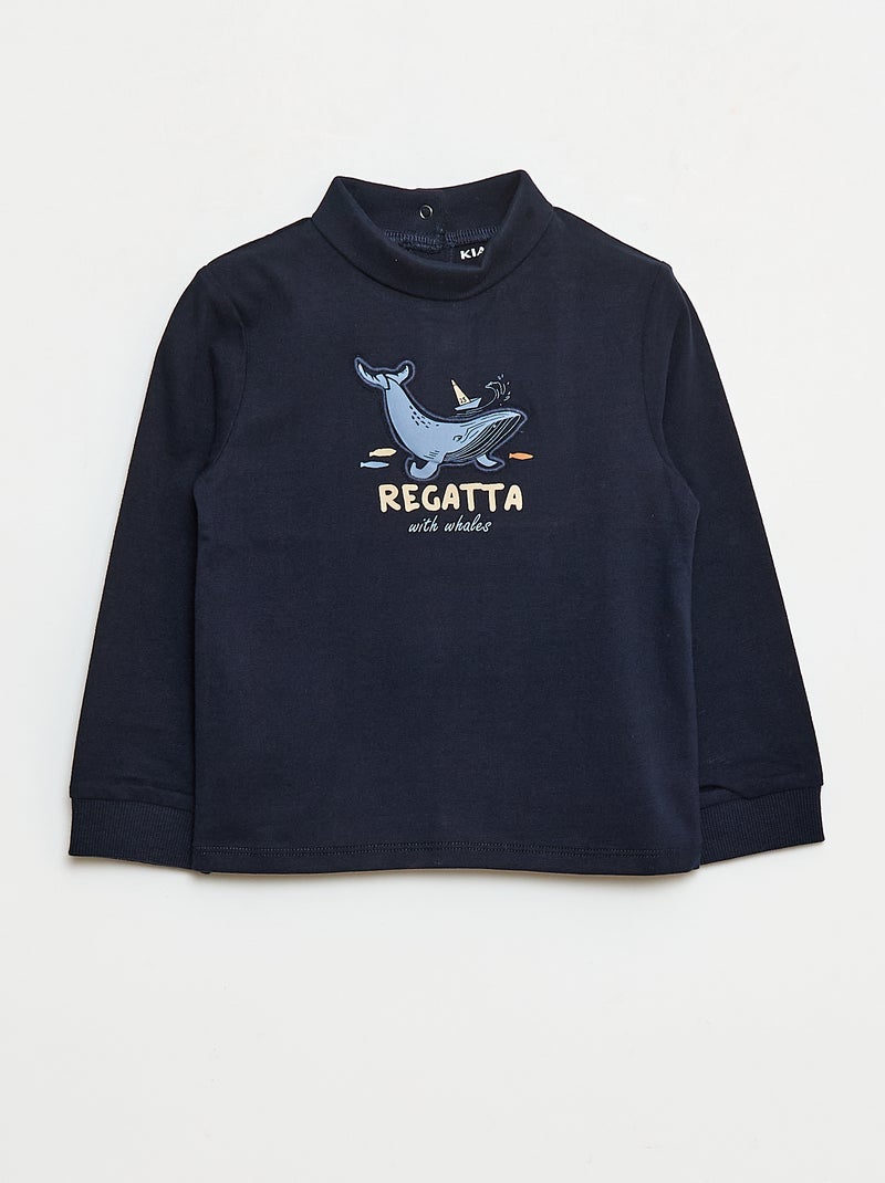 Truitje met opstaande kraag en print met reliëf Blauw - Kiabi