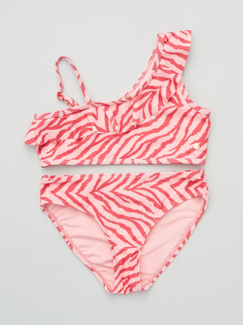 Tweedelig zwempakje met zebraprint roze / fuchsia paars - Kiabi