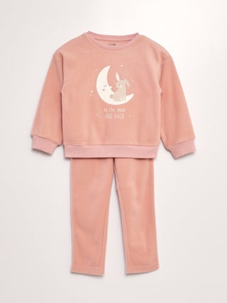 Tweedelige fleece pyjama met print - T-shirt + broek - 2-delig