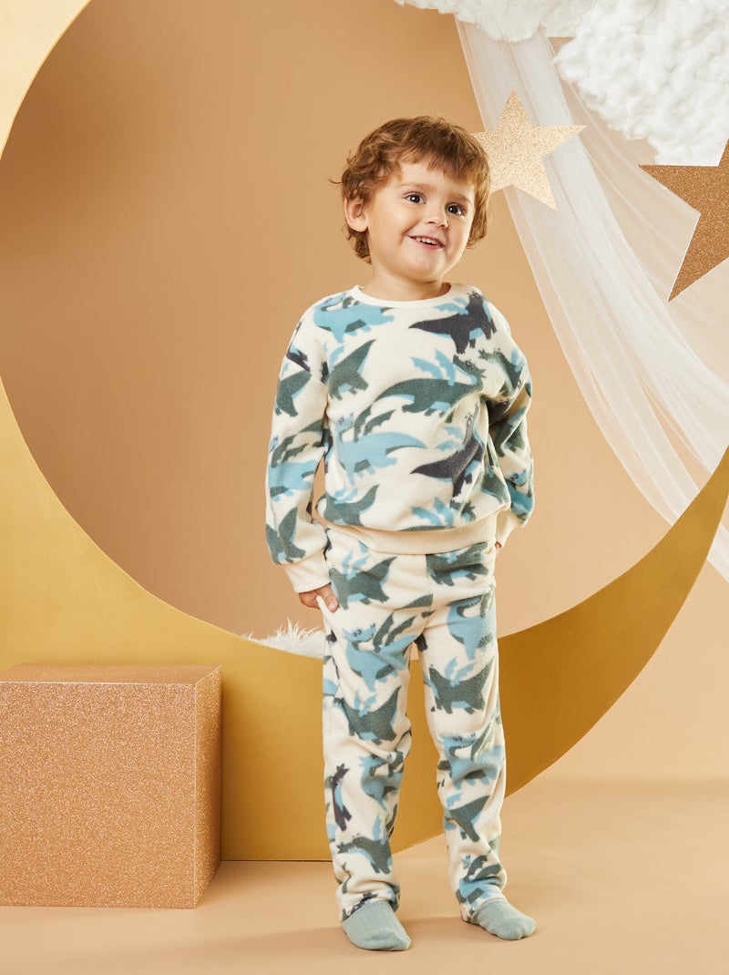 Tweedelige fleece pyjama met print - T-shirt + broek - 2-delig WIT - Kiabi