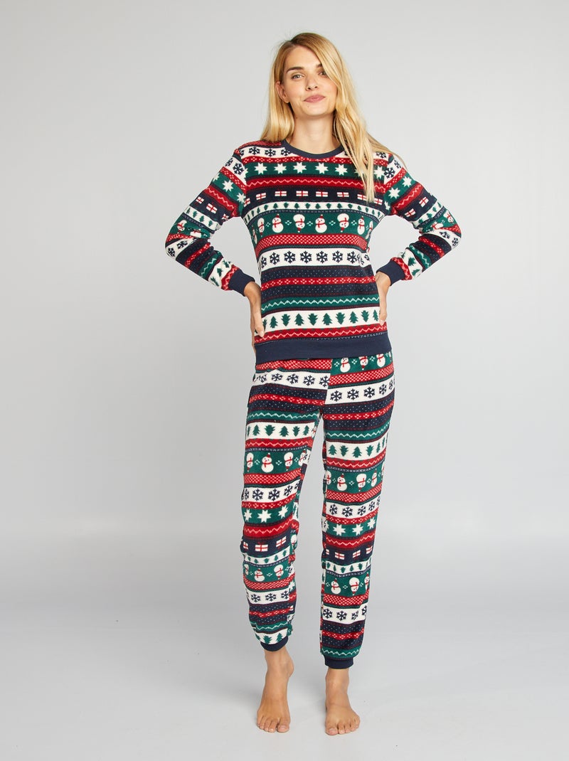 Tweedelige kerstpyjama in fleece BLAUW - Kiabi