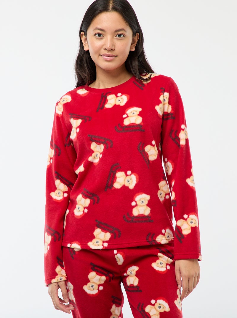 Tweedelige kerstpyjama van microfleece Rood - Kiabi