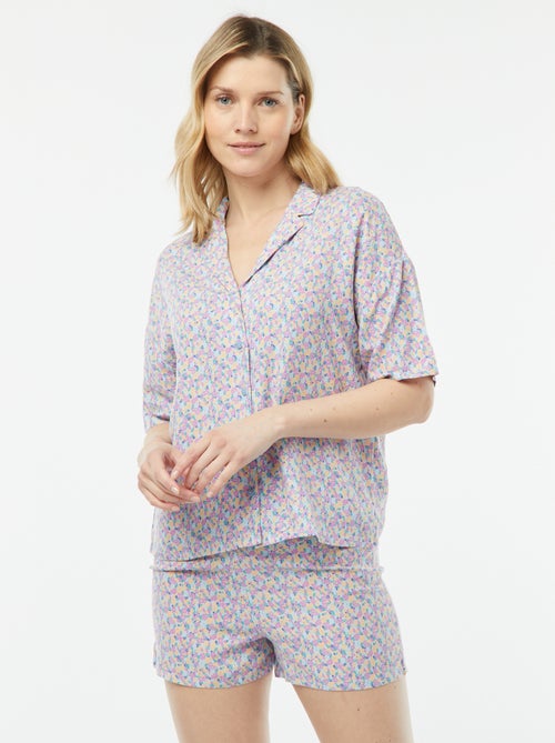 Tweedelige korte pyjama - Blouse + broek met print - Kiabi
