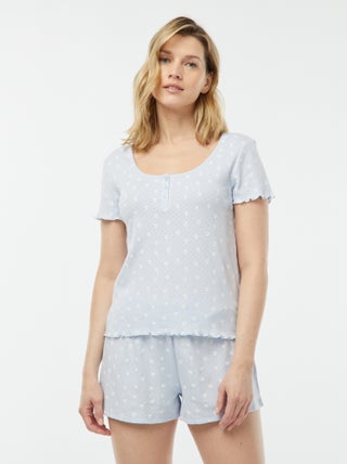 Tweedelige korte pyjama met fijn ajourmotiefje