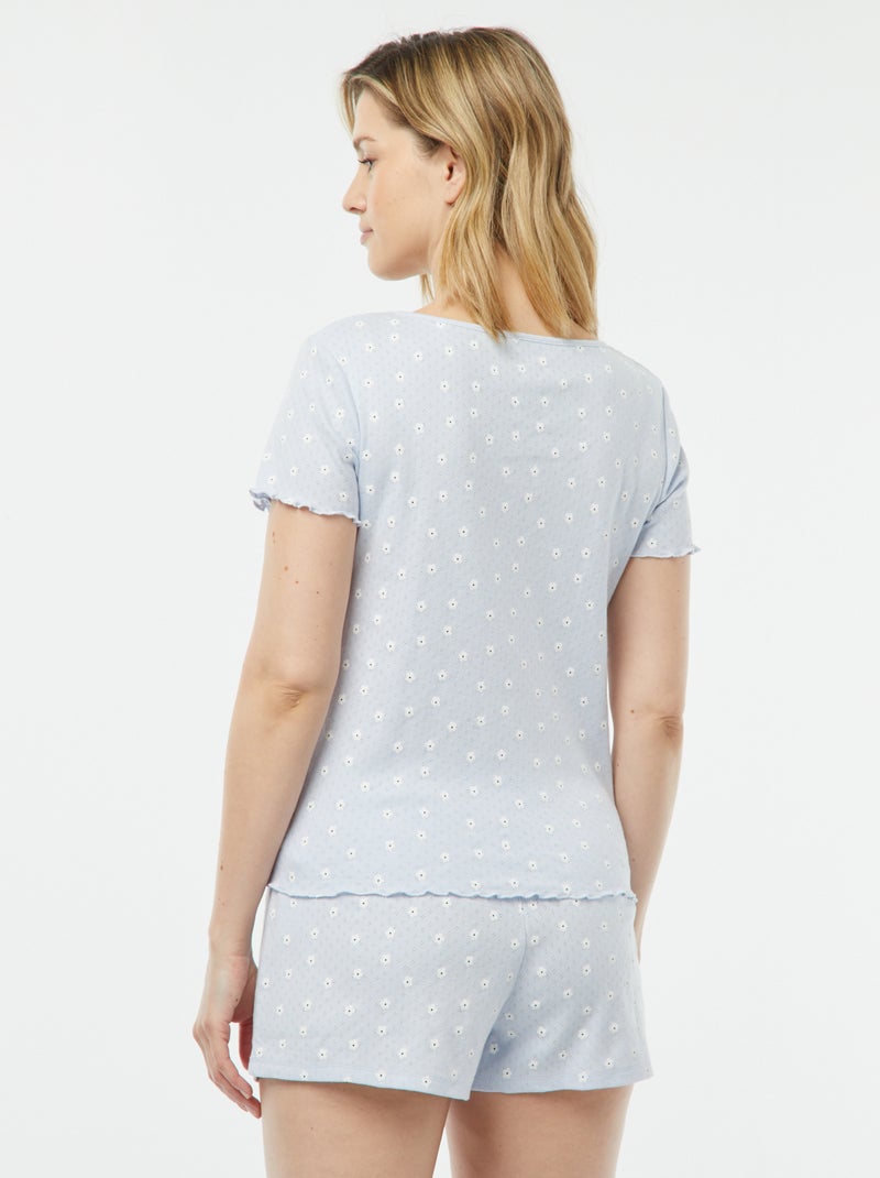 Tweedelige korte pyjama met fijn ajourmotiefje BLAUW - Kiabi