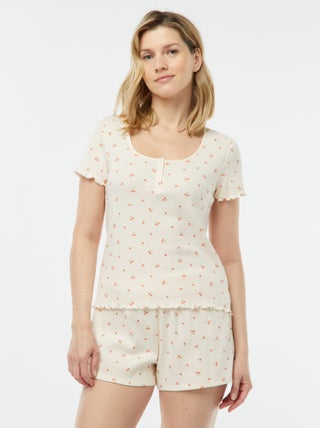 Tweedelige korte pyjama met fijn ajourmotiefje
