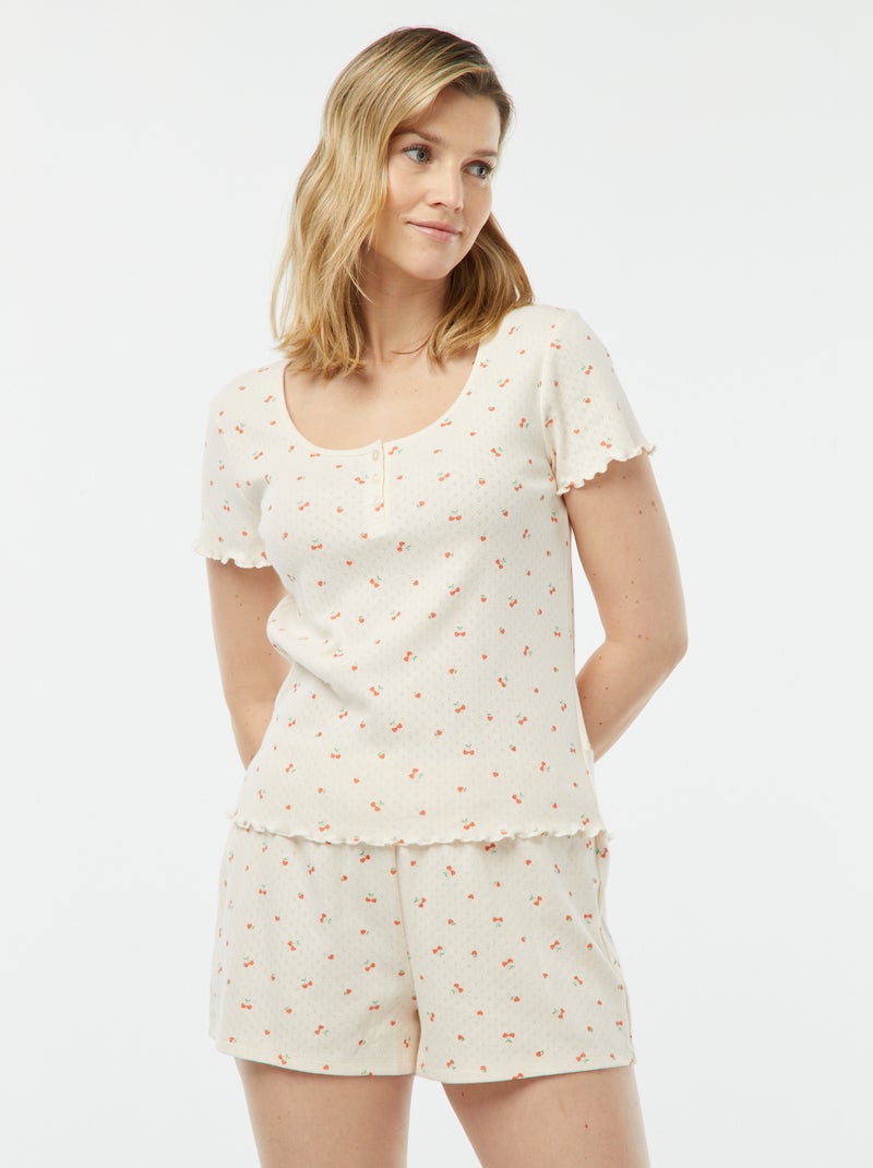 Tweedelige korte pyjama met fijn ajourmotiefje ROSE - Kiabi
