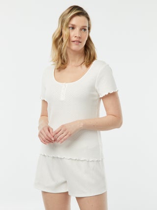 Tweedelige korte pyjama met fijn ajourmotiefje