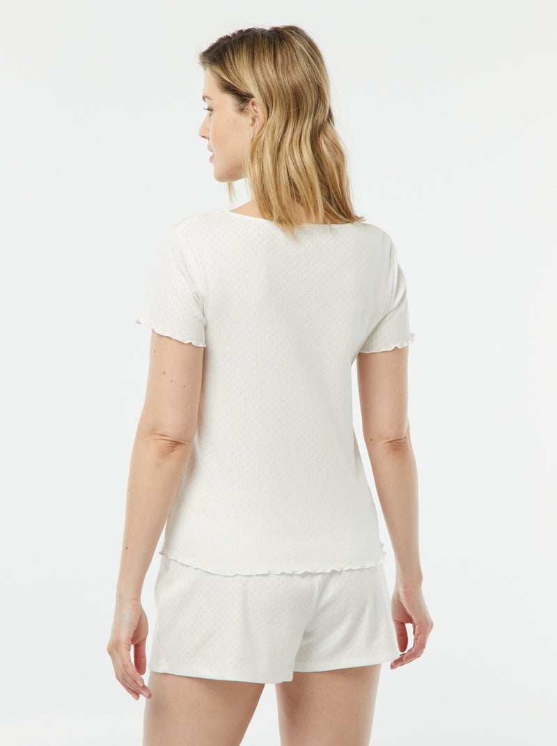 Tweedelige korte pyjama met fijn ajourmotiefje WIT - Kiabi