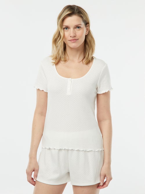 Tweedelige korte pyjama met fijn ajourmotiefje - Kiabi