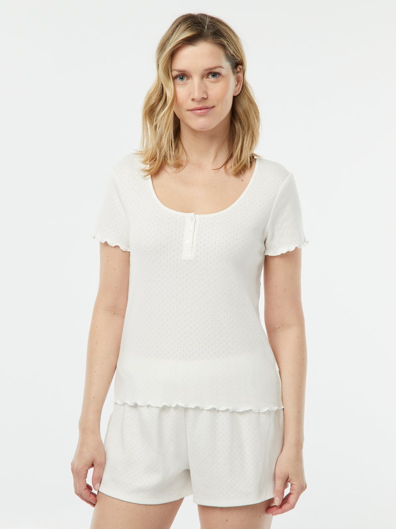 Tweedelige korte pyjama met fijn ajourmotiefje WIT - Kiabi