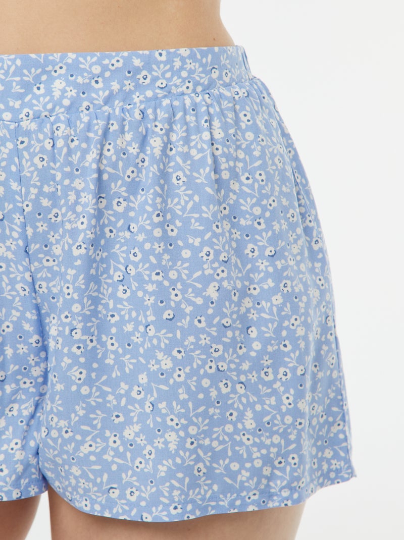 Tweedelige korte pyjama met geknoopt T-shirt BLAUW - Kiabi