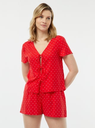 Tweedelige korte pyjama met geknoopt T-shirt