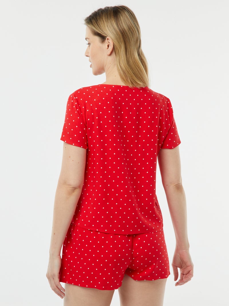 Tweedelige korte pyjama met geknoopt T-shirt ROOD - Kiabi