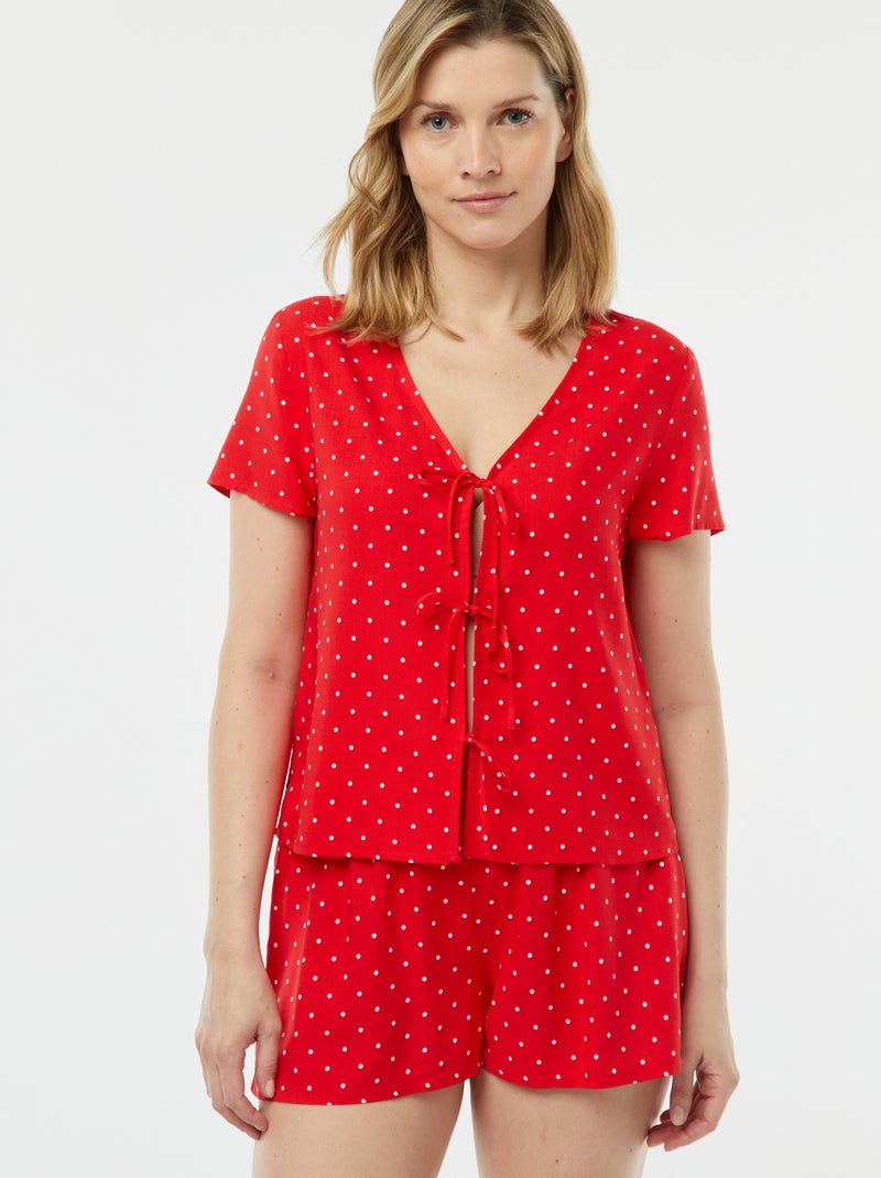 Tweedelige korte pyjama met geknoopt T-shirt ROOD - Kiabi