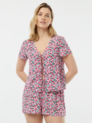 Tweedelige korte pyjama met geknoopt T-shirt