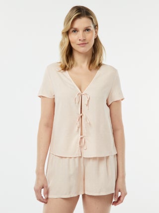 Tweedelige korte pyjama met geknoopt T-shirt