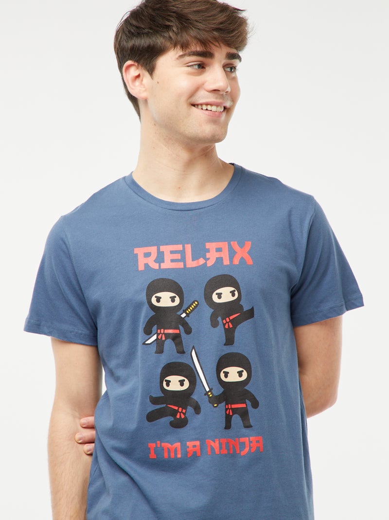 Tweedelige korte pyjama met ninjaprint BLAUW - Kiabi