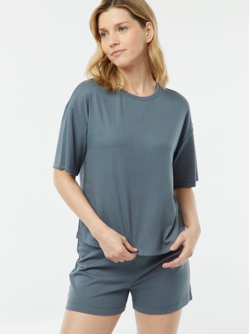 Tweedelige korte pyjama van ribstof - Kiabi
