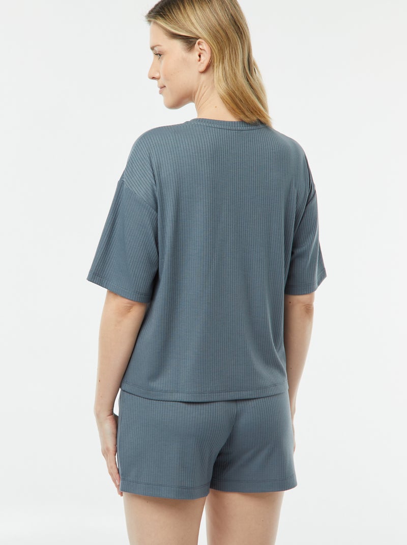 Tweedelige korte pyjama van ribstof GRIJS - Kiabi