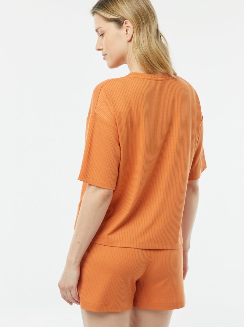 Tweedelige korte pyjama van ribstof ORANJE - Kiabi