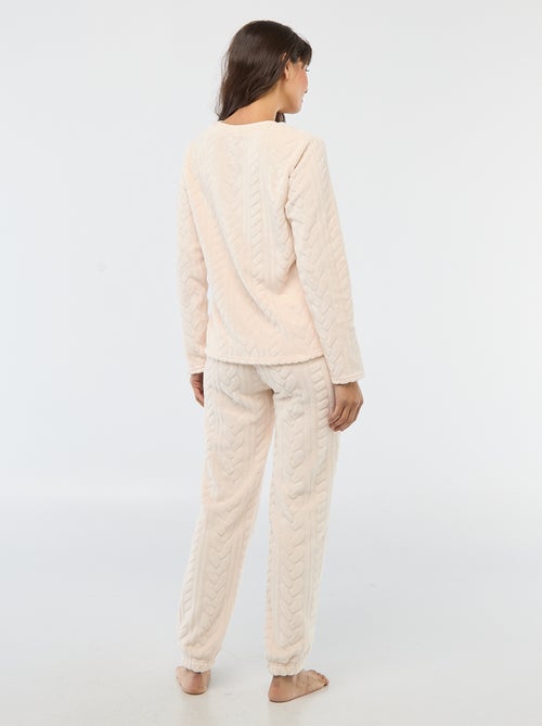 Tweedelige, lange pyjama van warme, getextureerde stof - 2-delig - Kiabi