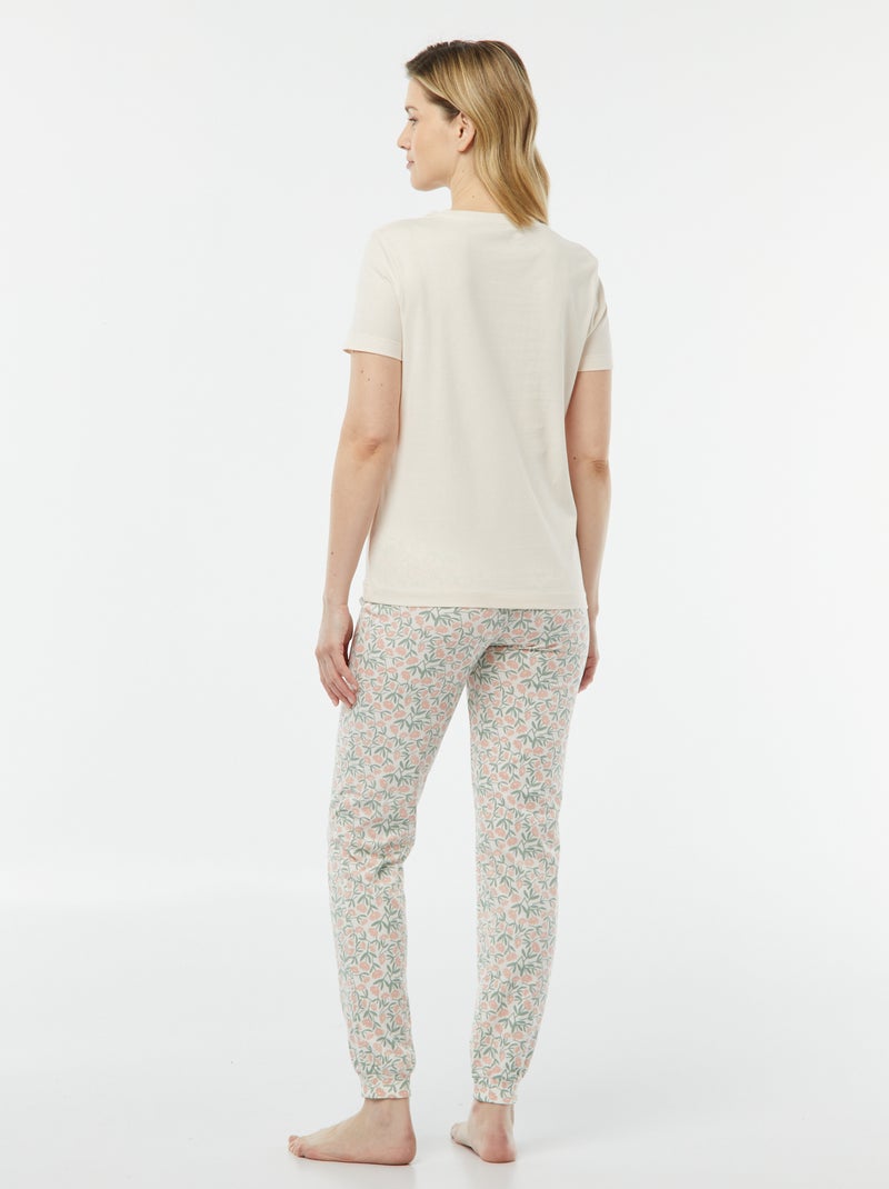 Tweedelige pyjama - T-shirt + broek met print WIT - Kiabi