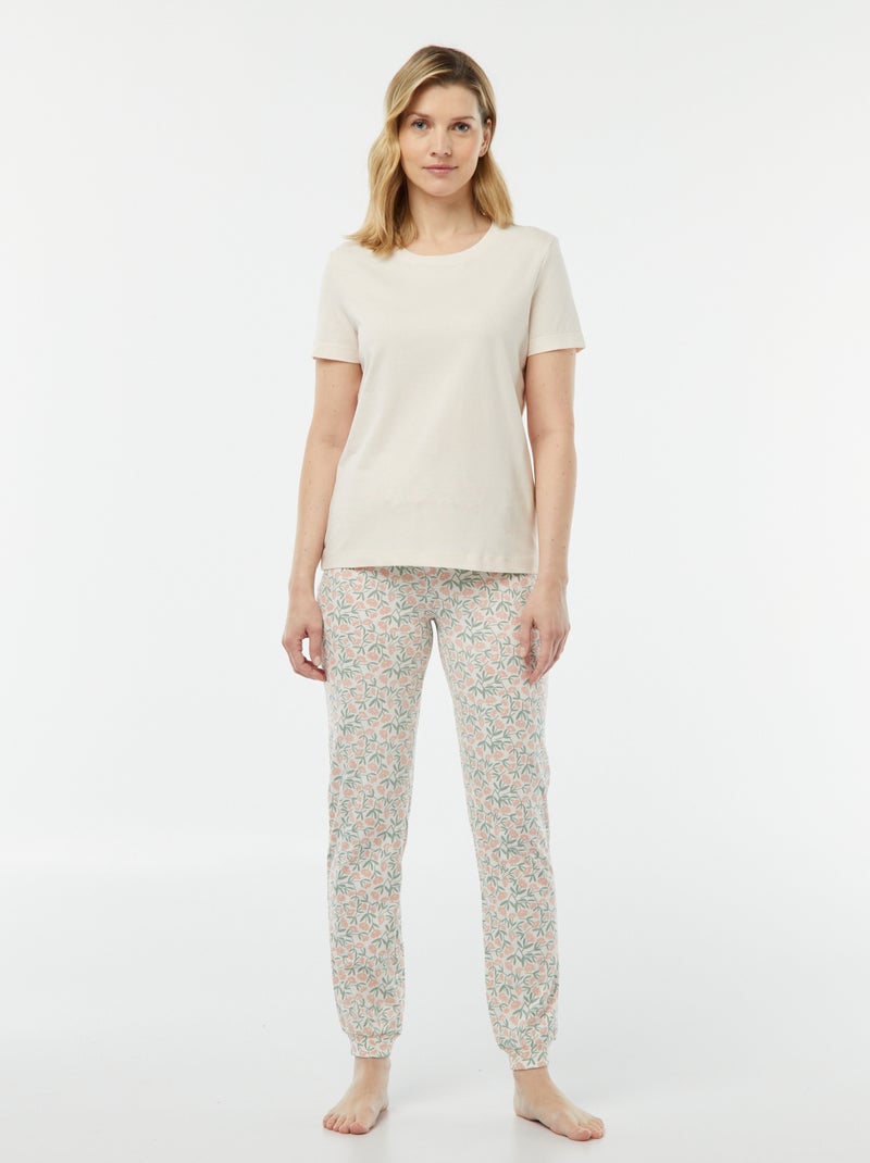 Tweedelige pyjama - T-shirt + broek met print WIT - Kiabi