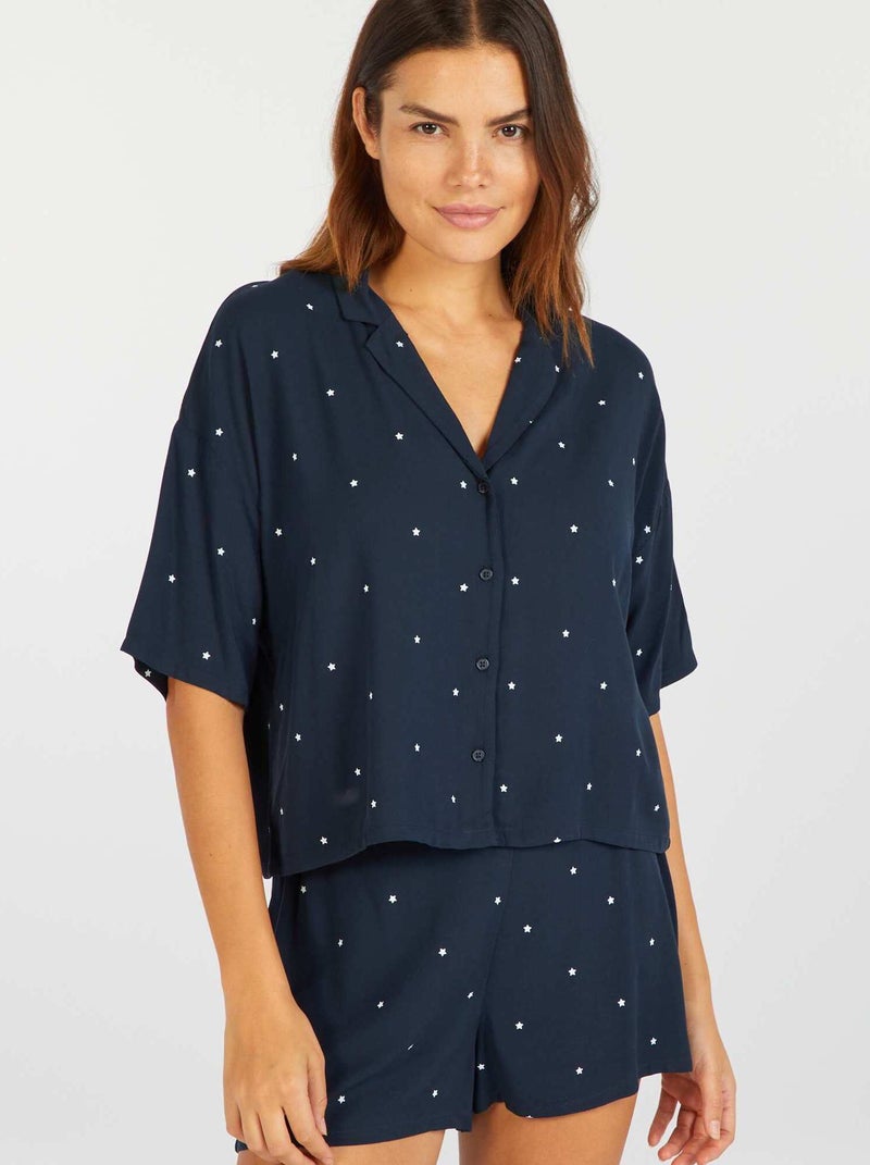 Tweedelige pyjama | blouse + short BLAUW - Kiabi