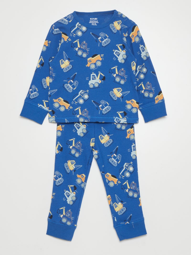 Tweedelige pyjama met ribbeltextuur - 2-delig BLAUW - Kiabi