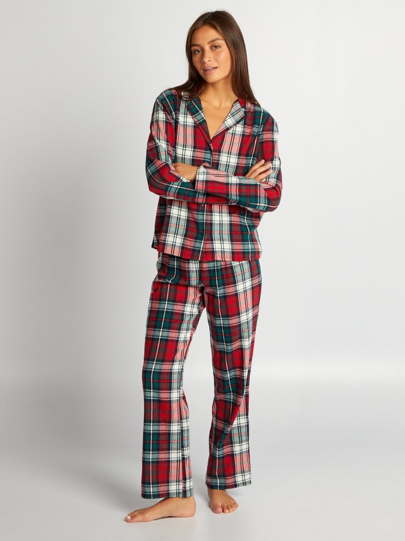 Tweedelige pyjama met ruitjes WIT - Kiabi