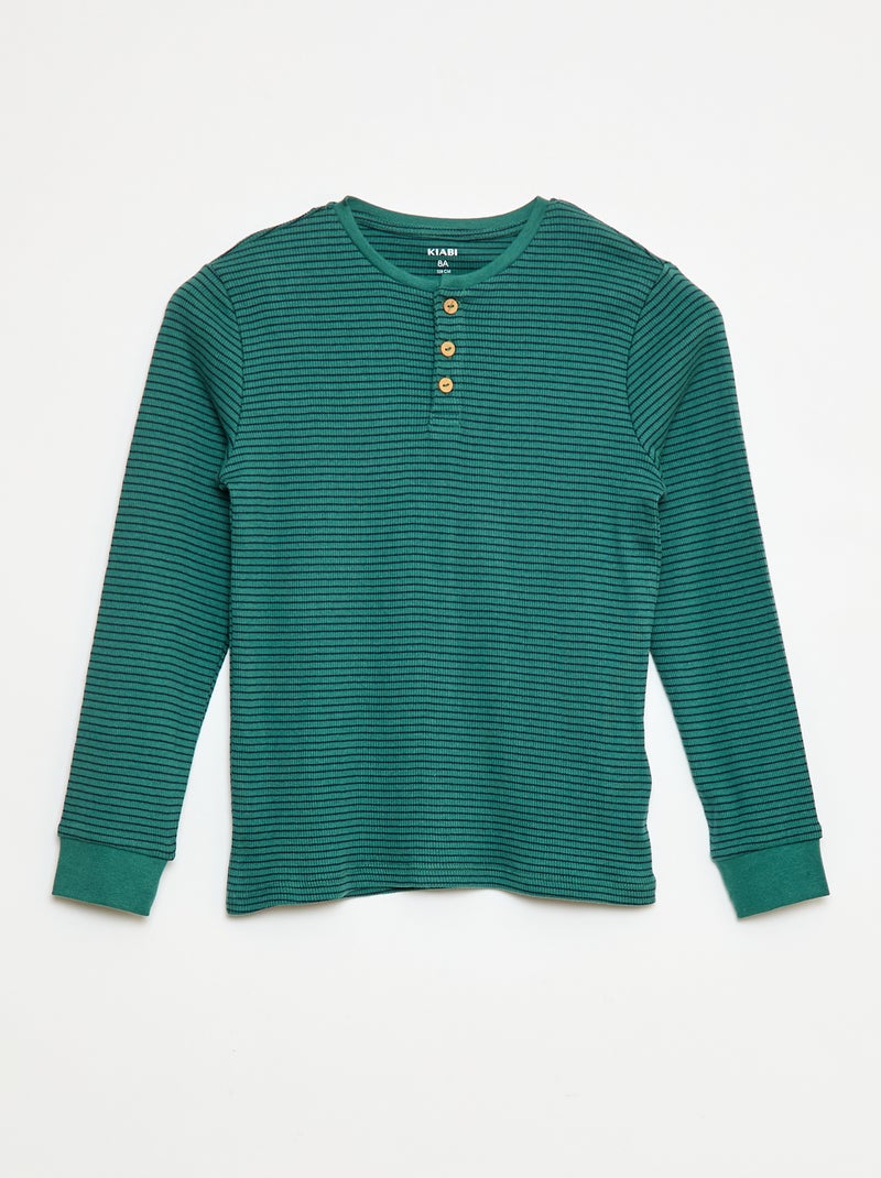 Tweedelige pyjama met T-shirt + broek met ribbeltextuur - 2-delig Groen - Kiabi