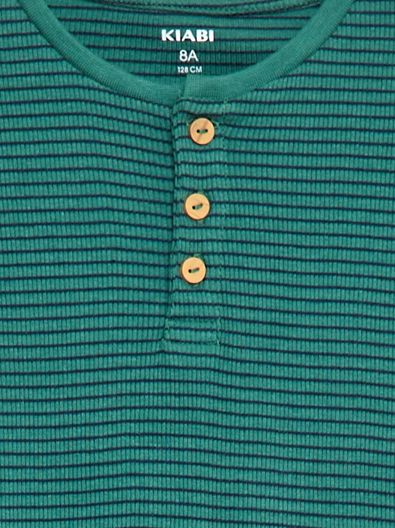 Tweedelige pyjama met T-shirt + broek met ribbeltextuur - 2-delig Groen - Kiabi