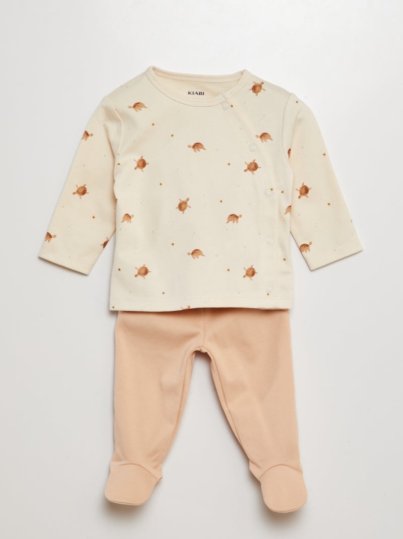 Tweedelige pyjama met T-shirt + broek met voetjes - 2-delig WIT - Kiabi