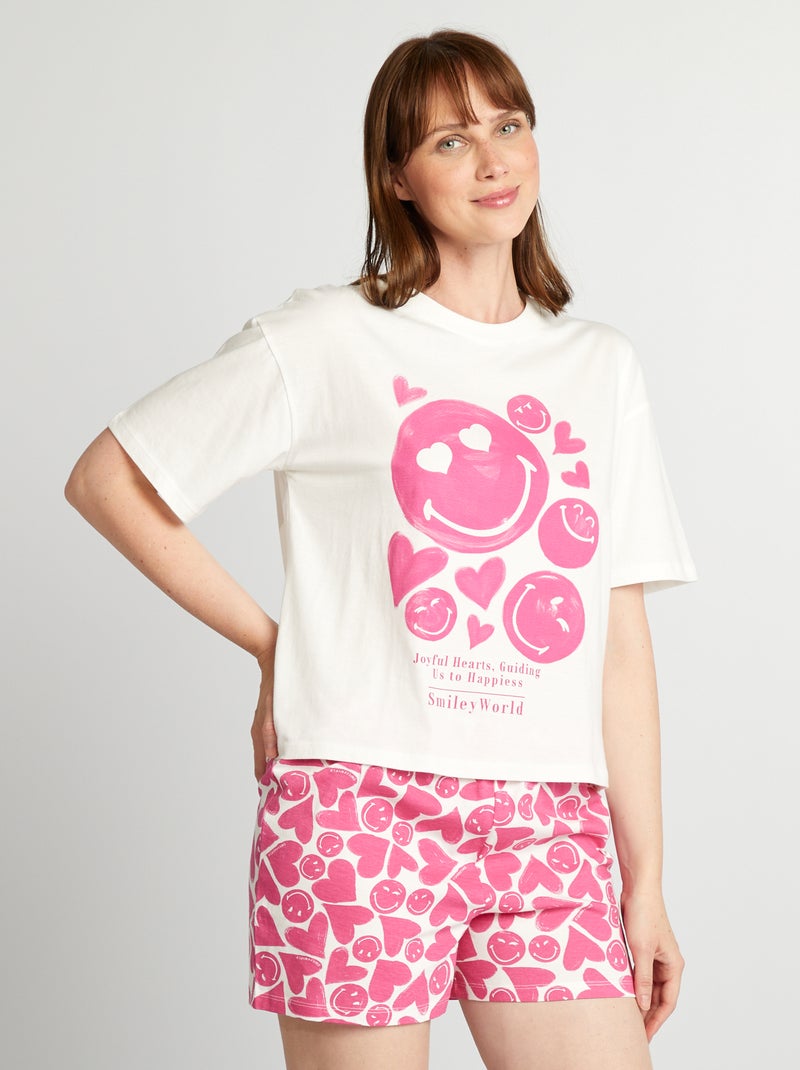 Tweedelige pyjama met T-shirt + short - 'Smiley World' WIT - Kiabi