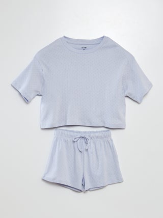 Tweedelige pyjama met T-shirt + short met fijn ajourmotiefje