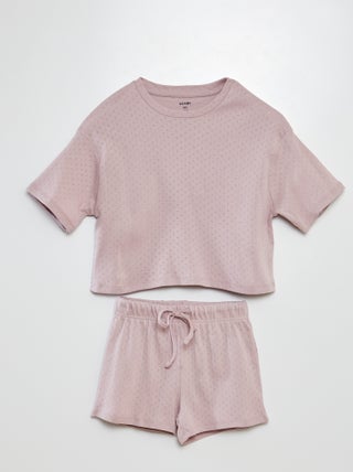 Tweedelige pyjama met T-shirt + short met fijn ajourmotiefje