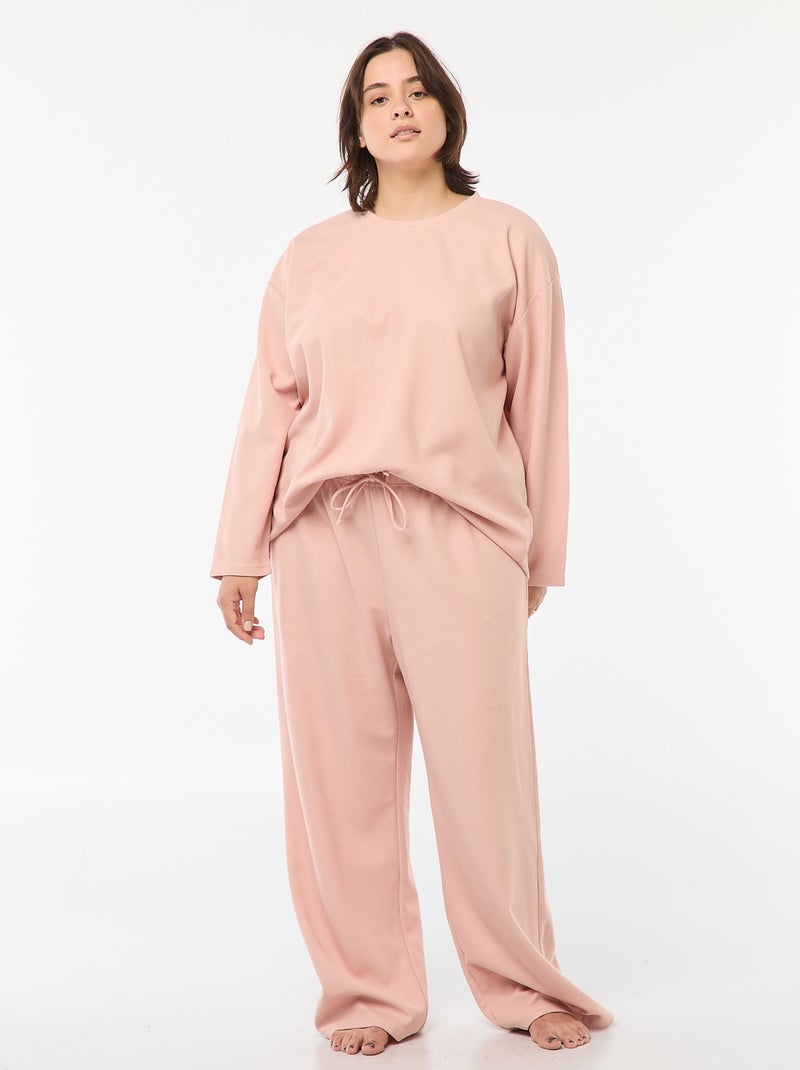 Tweedelige pyjama met wafeltextuur - 2-delig Rose - Kiabi