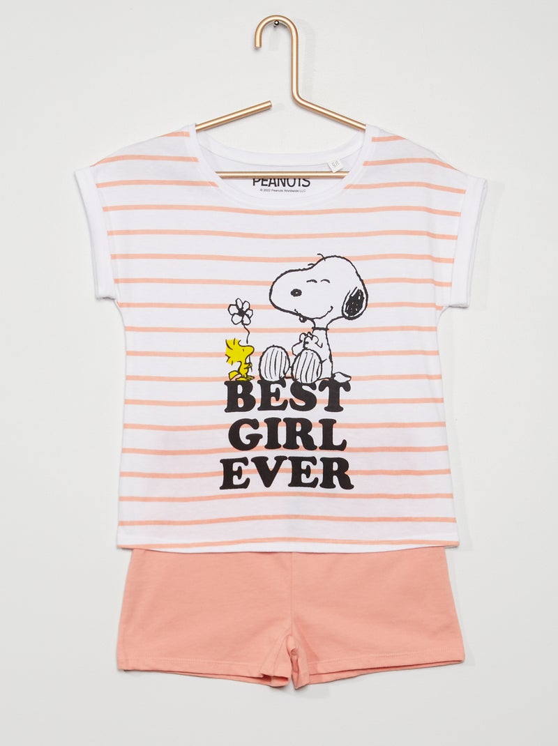 Tweedelige pyjama 'Snoopy' wit / koraal - Kiabi