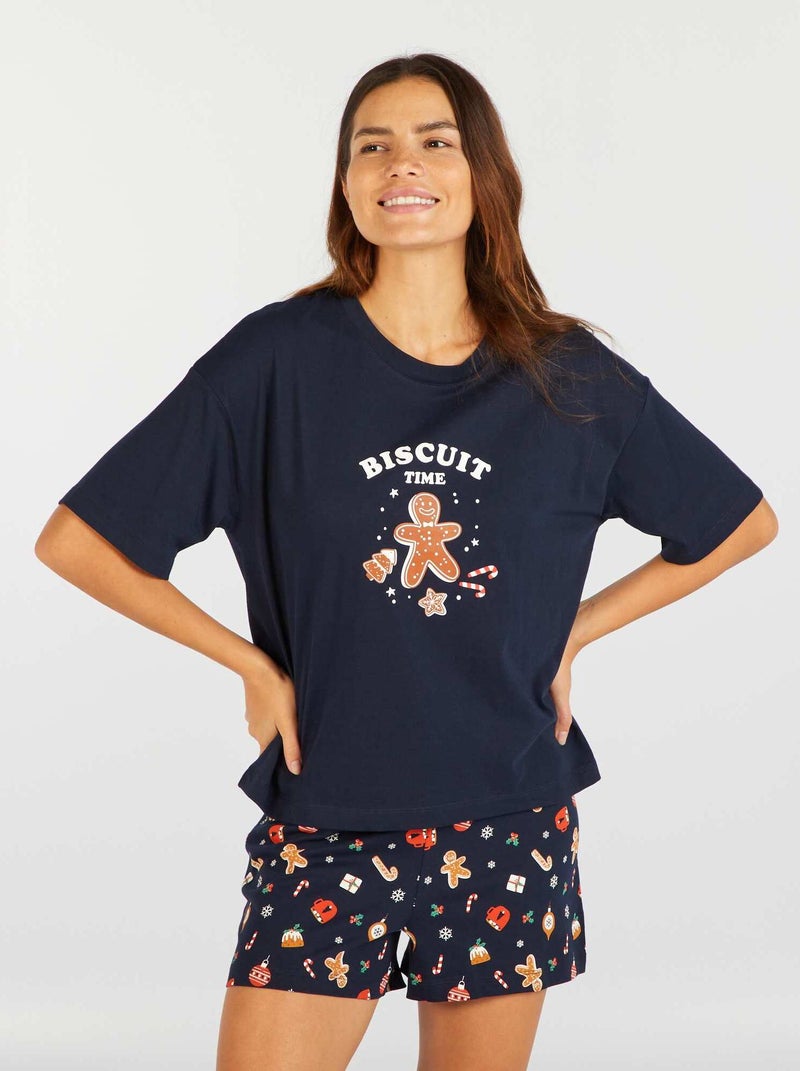 Tweedelige pyjama | T-shirt + short BLAUW - Kiabi
